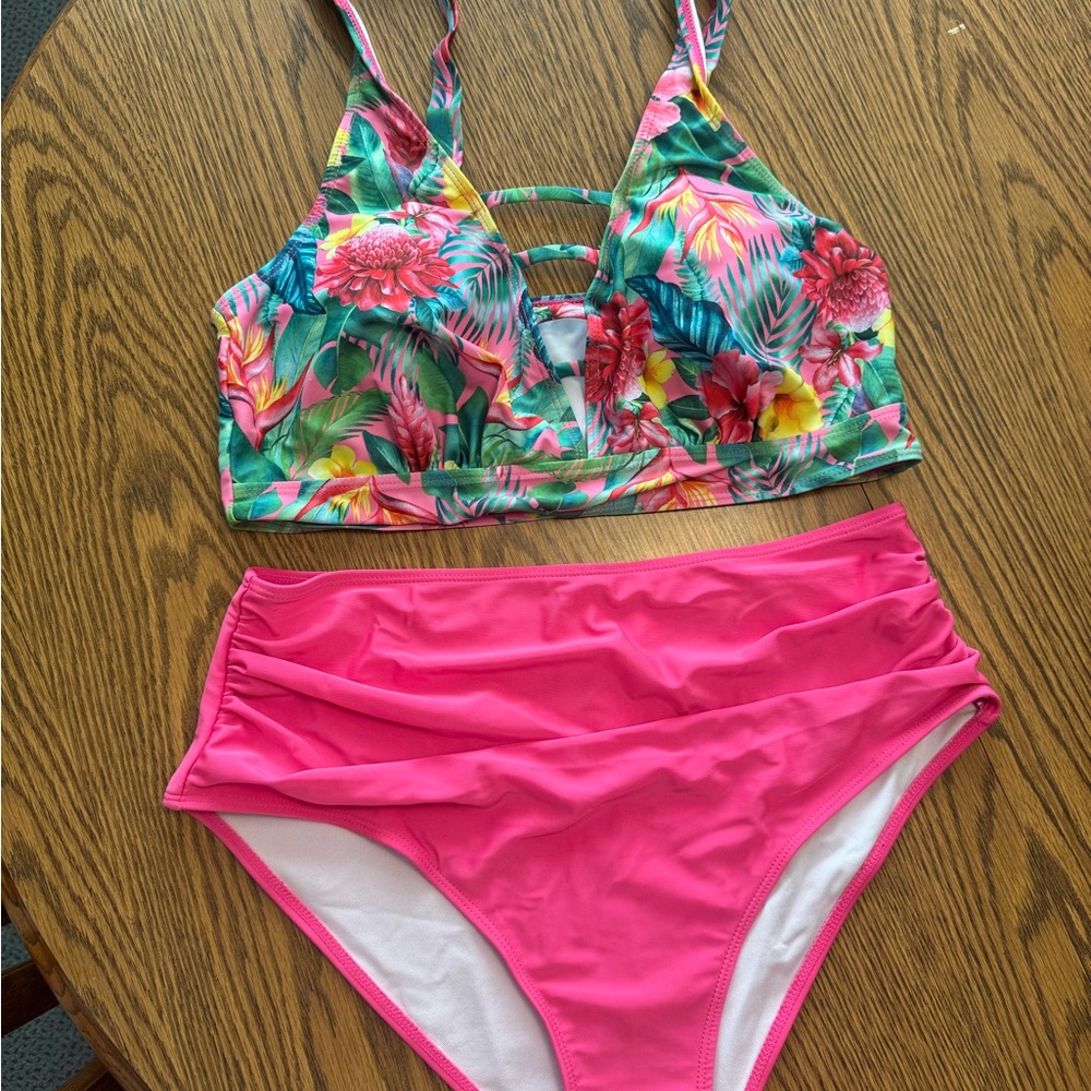 SHEIN Tropical Floral and Pink Bikini Set